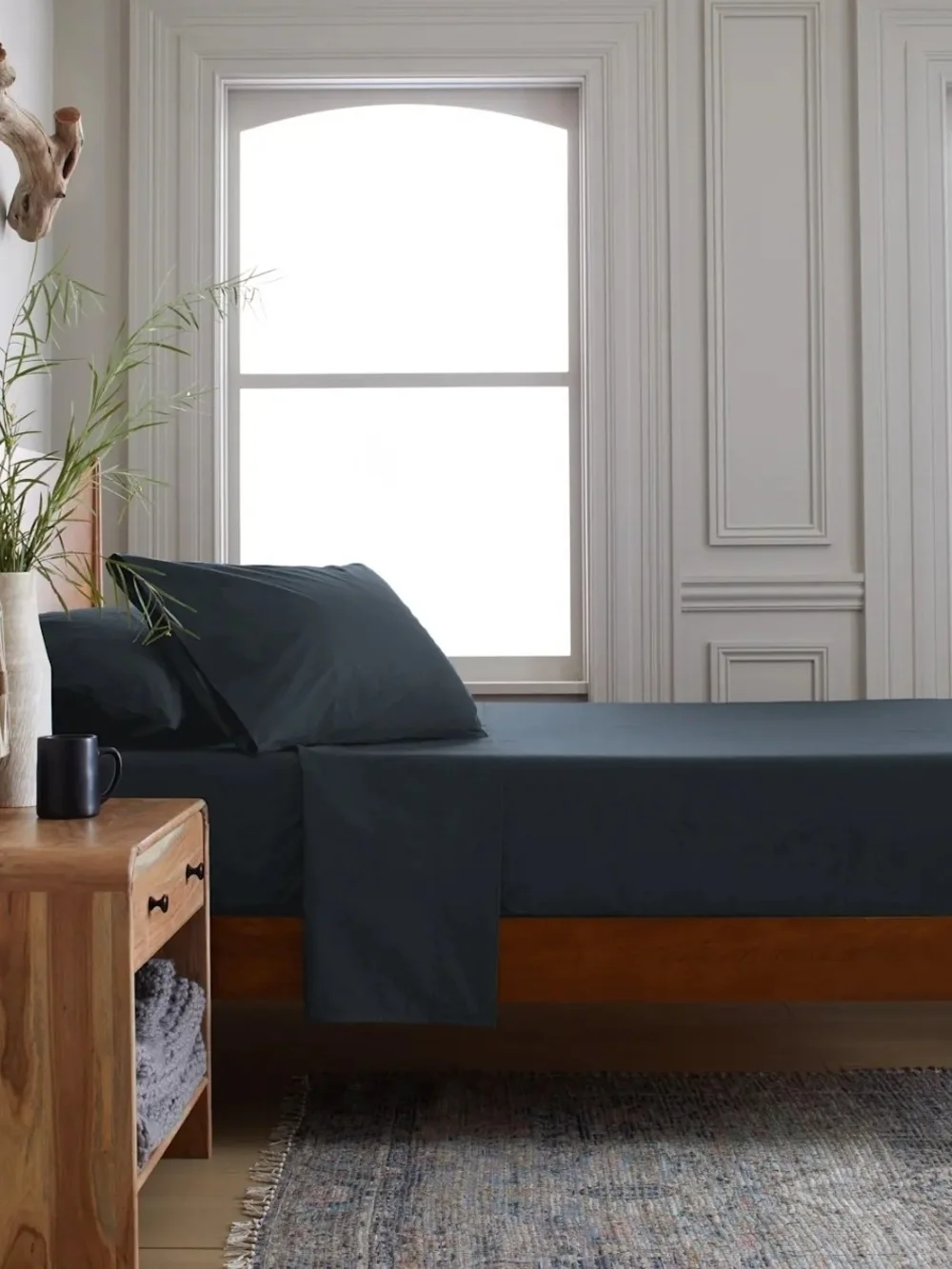 Quince Brushed Cotton Queen Flat Sheet & Pillow Covers - Nightfall